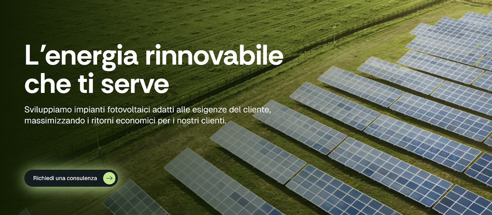 Schermata del sito CAB Energy: l'apertura «L'energia rinnovabile che ti serve»